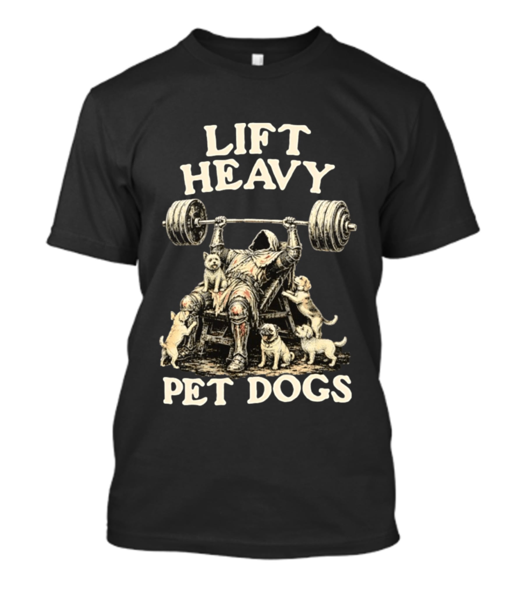 Lift Heavy Pet Dogs Medieval Weightlifting Knight With Puppies T-Shirt