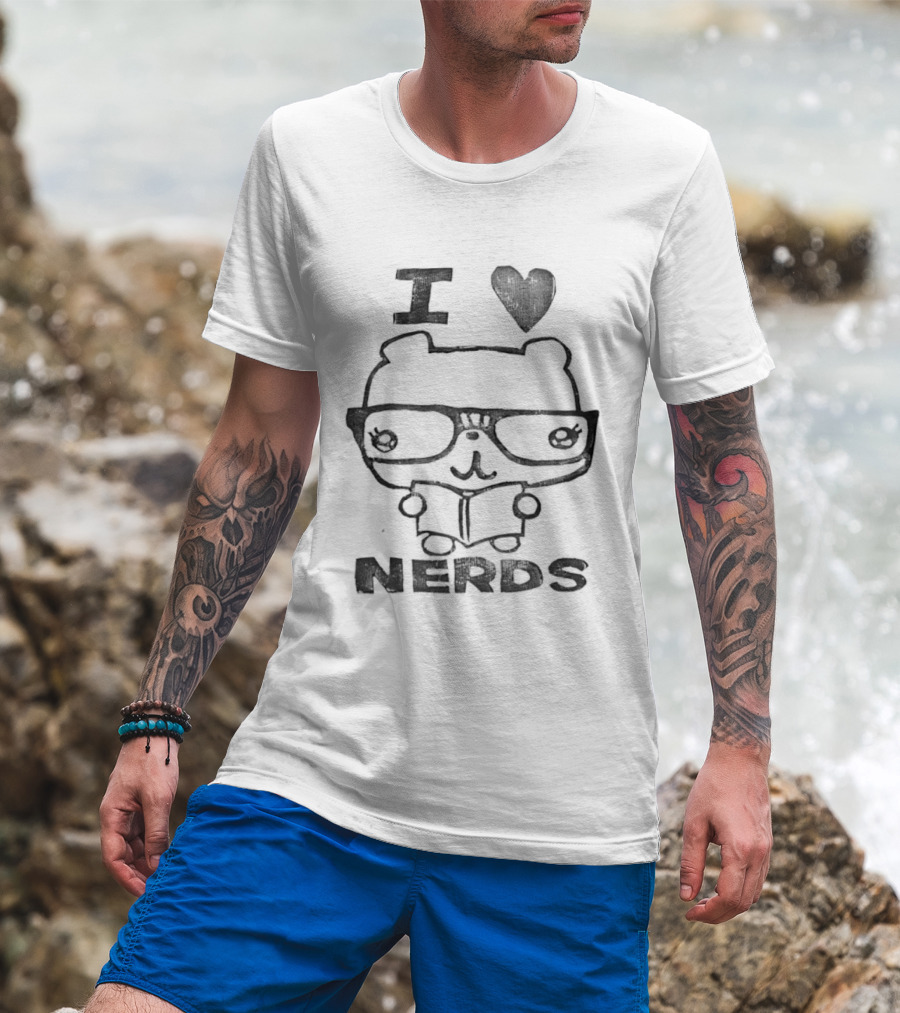 I Love Nerds Bear Reading Book Glasses T-Shirt