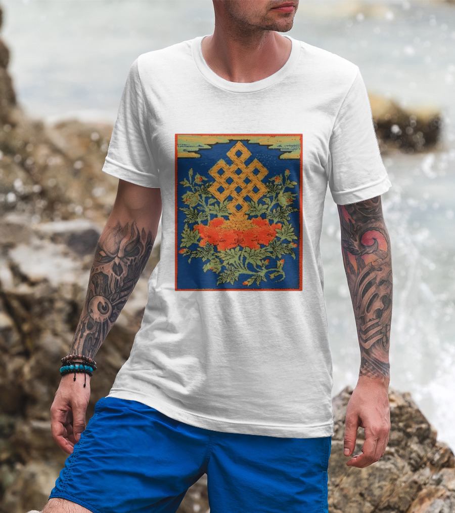 Srivatsa Endless Knot Floral Design Buddhist Symbol With Blossoms T-Shirt