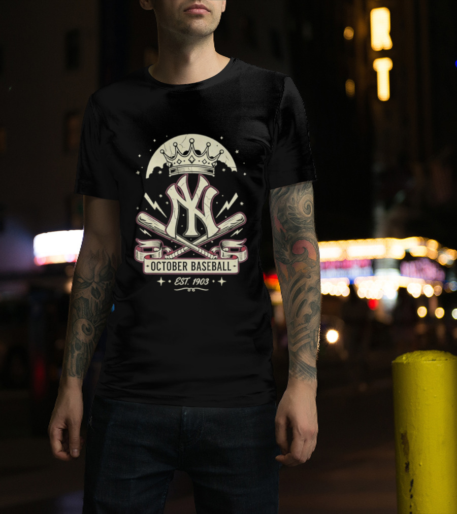 New York Yankees October Baseball Retro Emblem Est 1903 T-Shirt