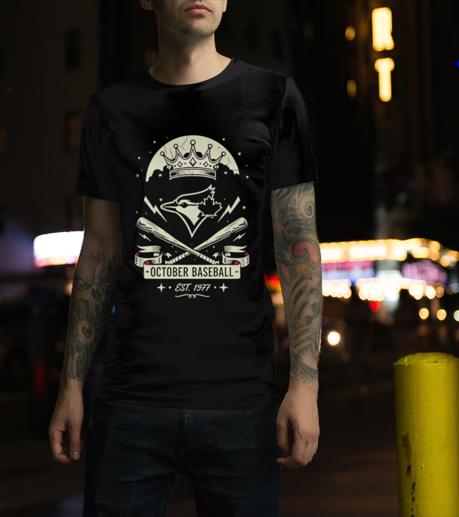 Toronto Blue Jays October Baseball 1977 Established Vintage Moon Bat Cross Canada Leaf T-Shirt