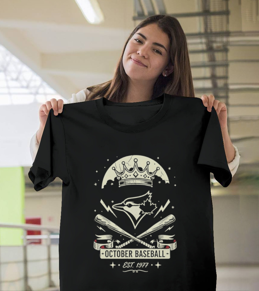 Toronto Blue Jays October Baseball 1977 Established Vintage Moon Bat Cross Canada Leaf T-Shirt