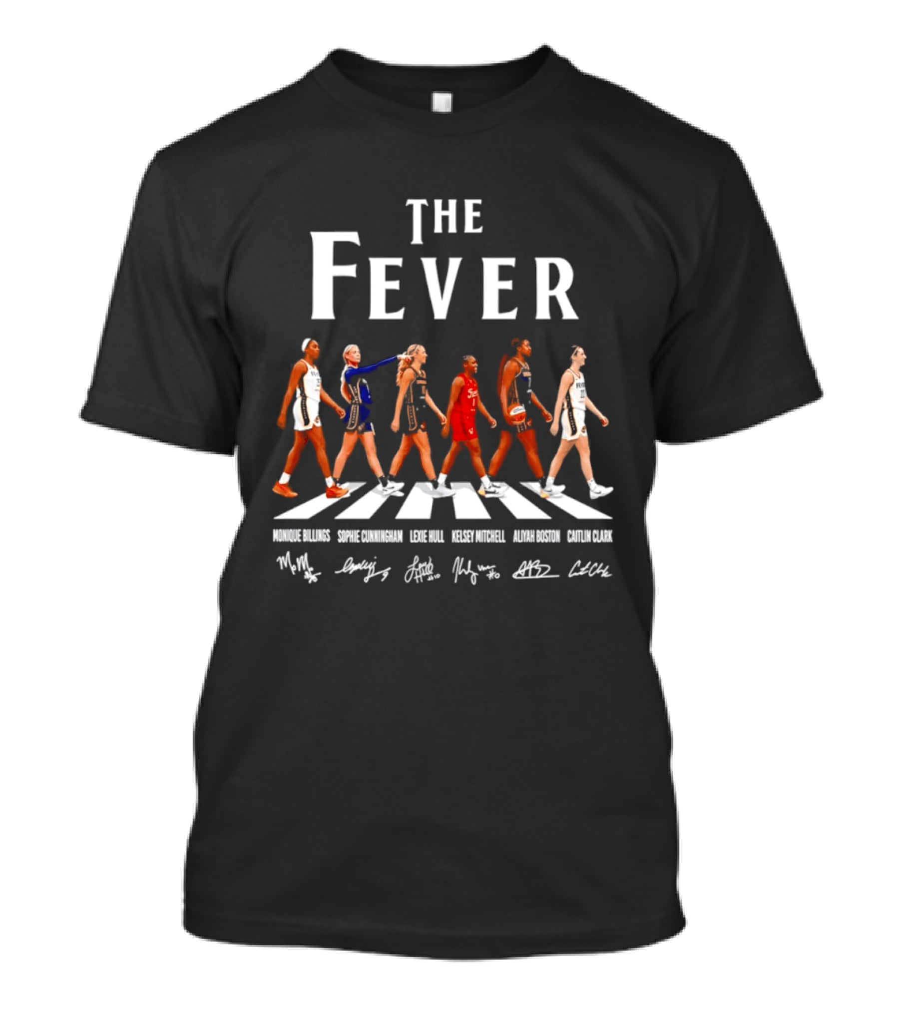 The Fever Monique Billings Sophie Cunningham Lexie Hull Kelsey Mitchell Aliyah Boston Caitlin Clark Indiana Fever Abbey Road Signatures T-Shirt