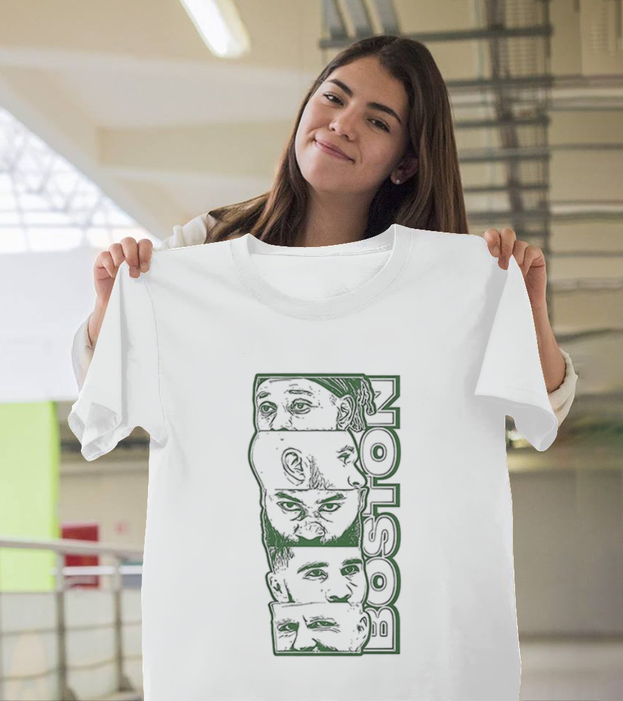 Boston Celtics Starting Five Tatum White Brown Porzingis Holiday T-Shirt