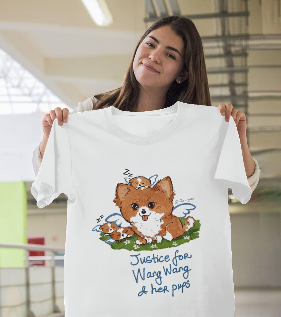 Justice For Wang Wang And Her Pups Cute Illustrated Memorial T-Shirt