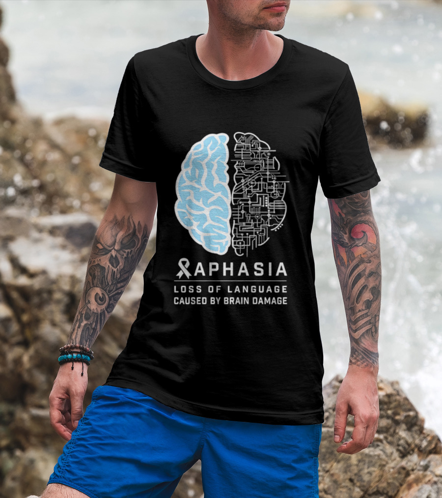 Aphasia Awareness Ribbon Brain Design Loss Of Language Caused By Brain Damage T-Shirt