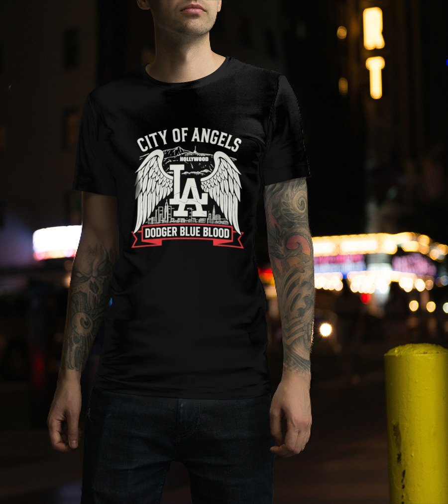 City Of Angels LA Hollywood Dodger Blue Blood Wings Skyline T-Shirt