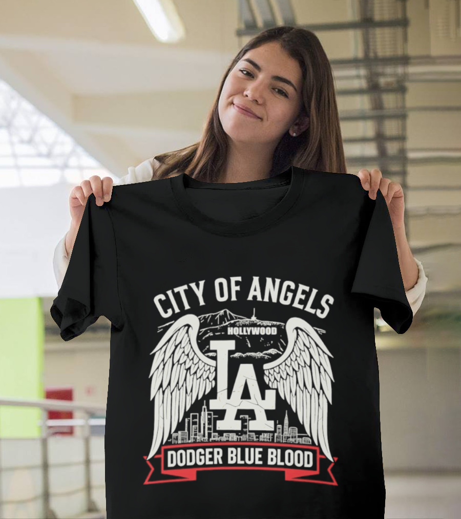 City Of Angels LA Hollywood Dodger Blue Blood Wings Skyline T-Shirt