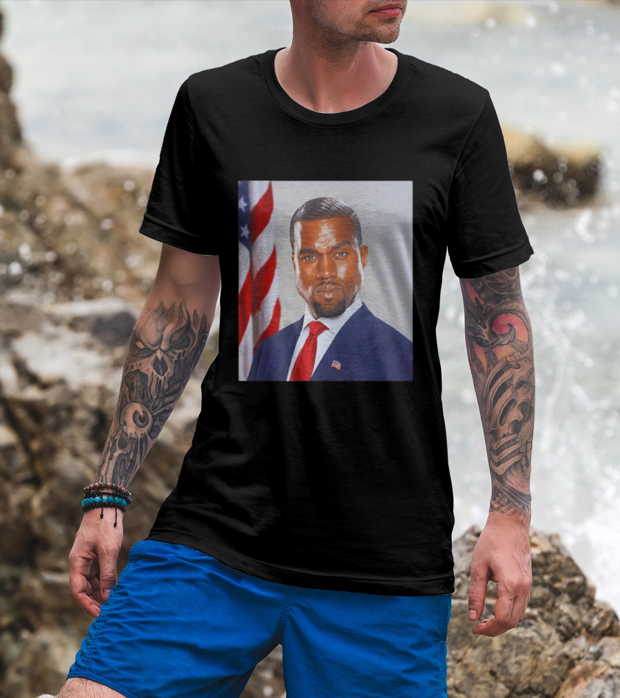 Kanye West Ye Political Portrait American Flag Suit And Tie T-Shirt