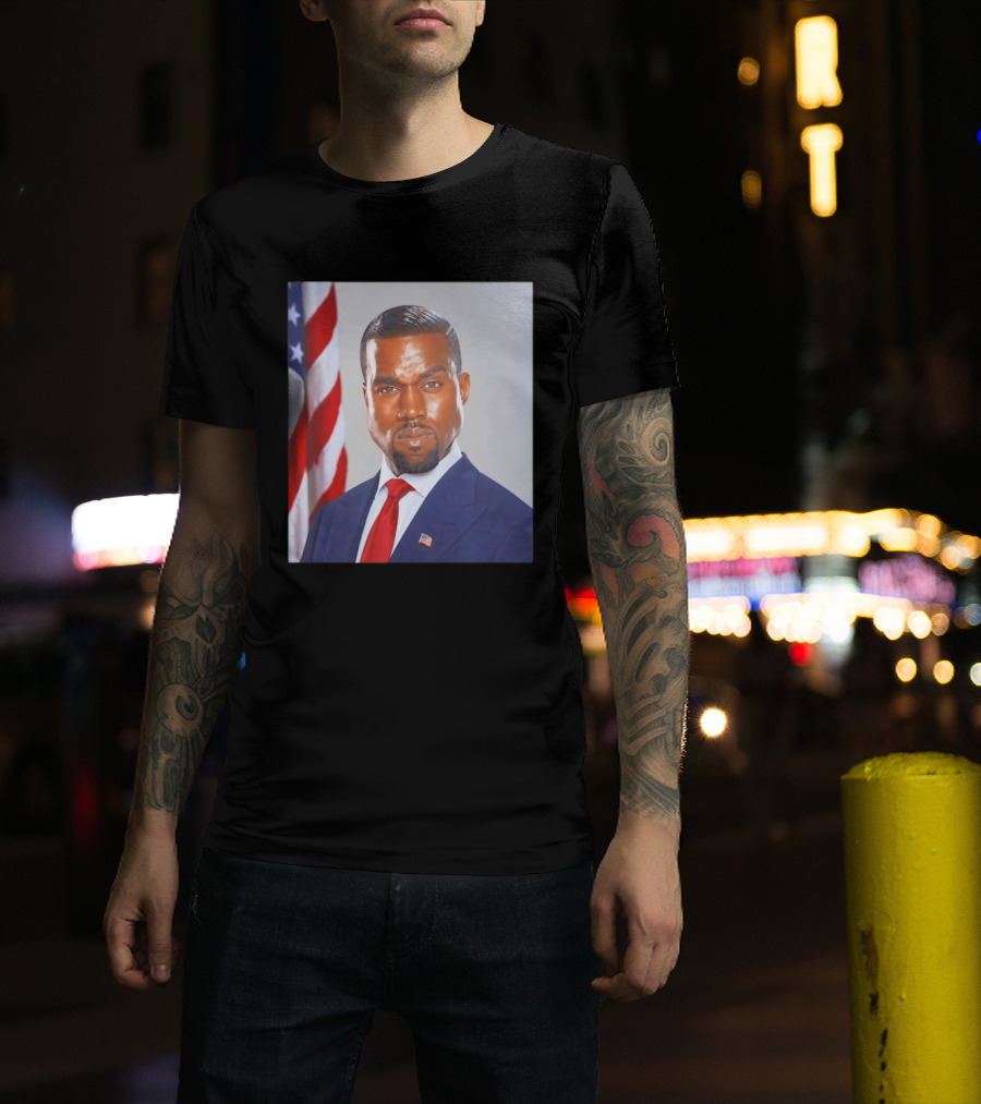 Kanye West Ye Political Portrait American Flag Suit And Tie T-Shirt