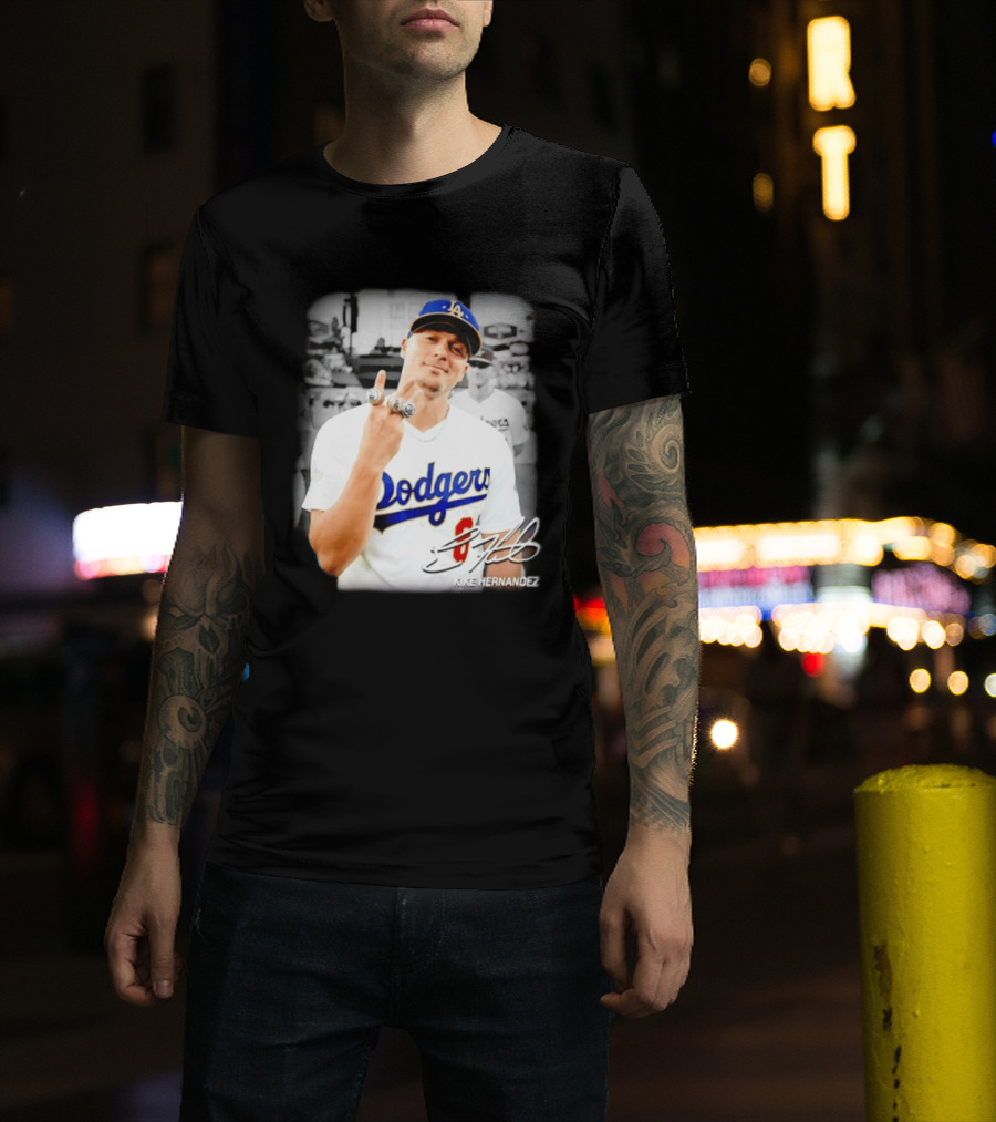 Kike Hernandez Los Angeles Dodgers MLB Number 14 Autographed Photo T-Shirt