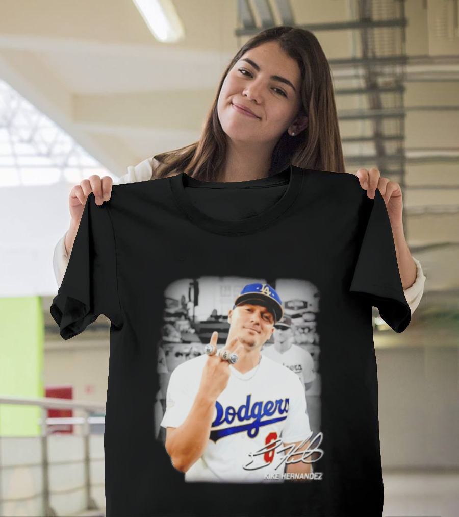 Kike Hernandez Los Angeles Dodgers MLB Number 14 Autographed Photo T-Shirt