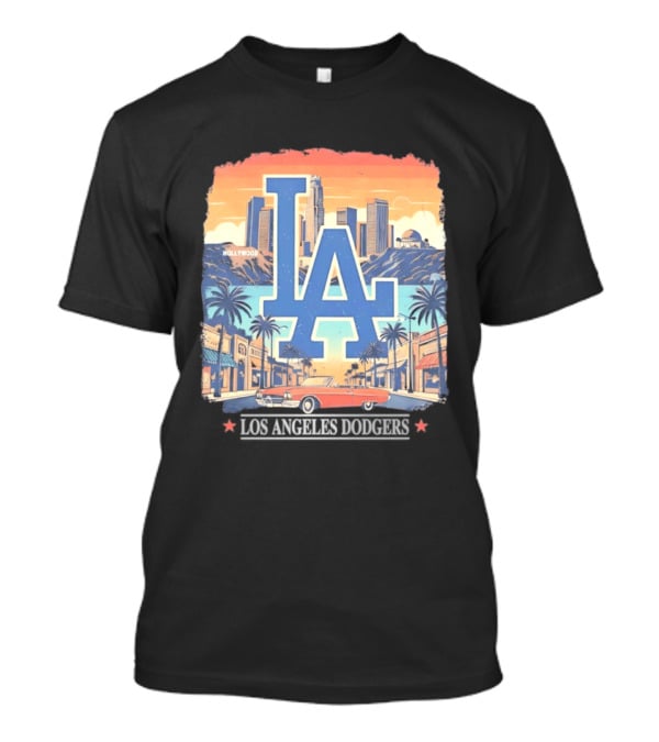 Los Angeles Dodgers LA Hollywood Skyline Classic Car T-Shirt