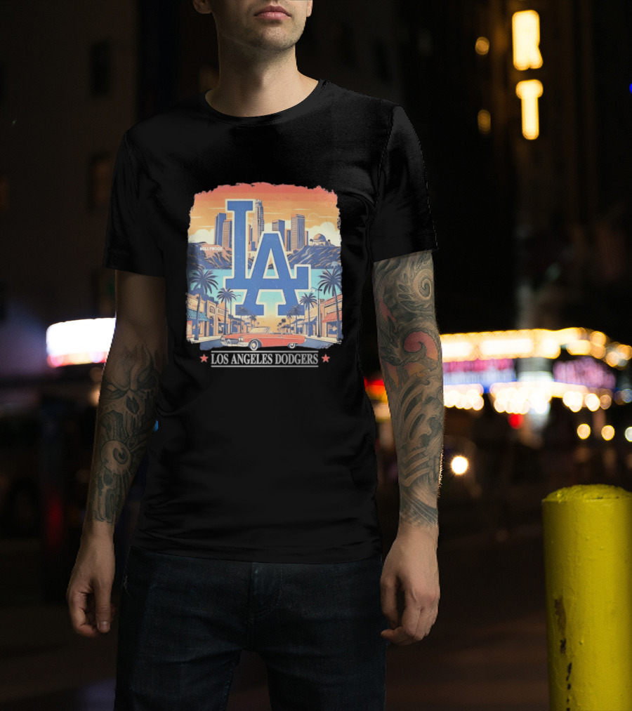 Los Angeles Dodgers LA Hollywood Skyline Classic Car T-Shirt