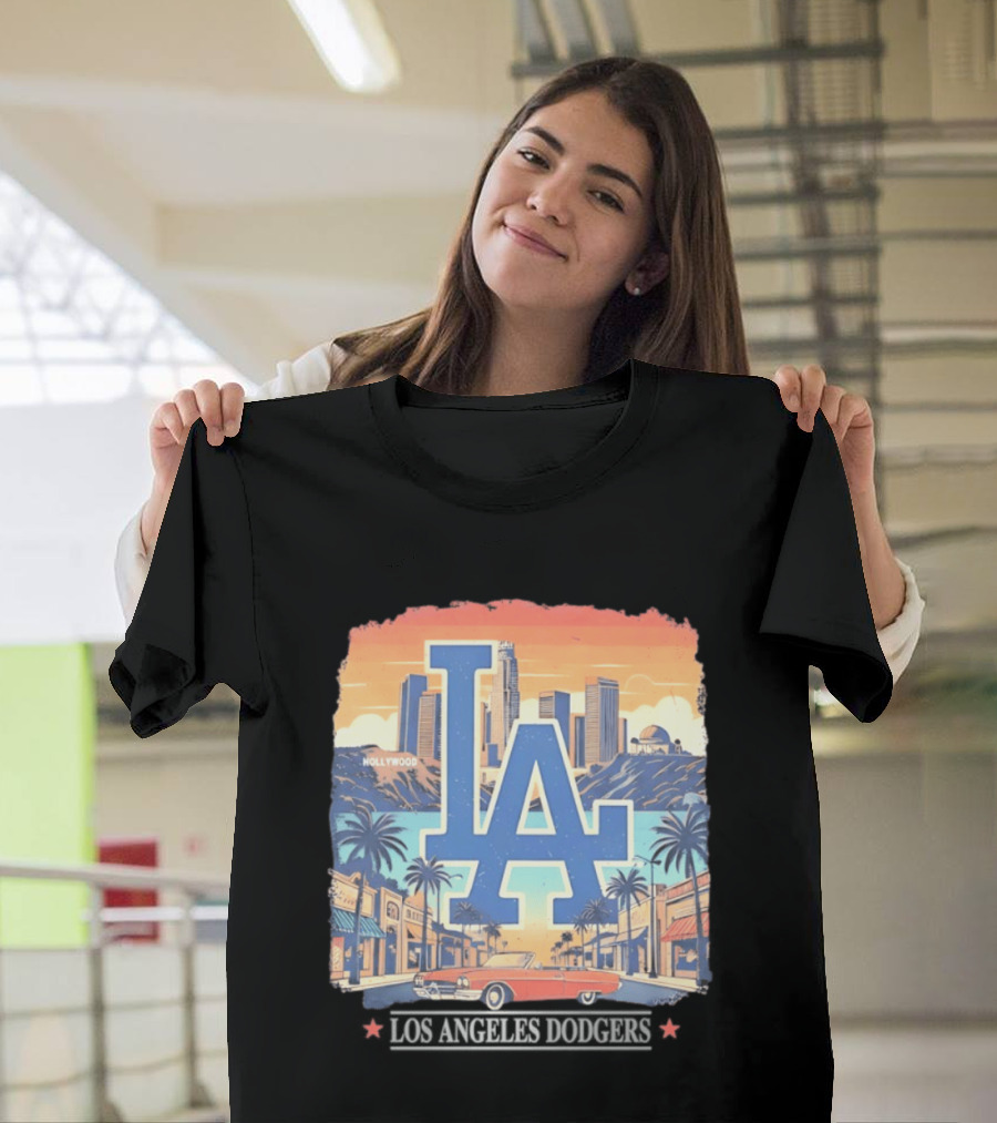 Los Angeles Dodgers LA Hollywood Skyline Classic Car T-Shirt