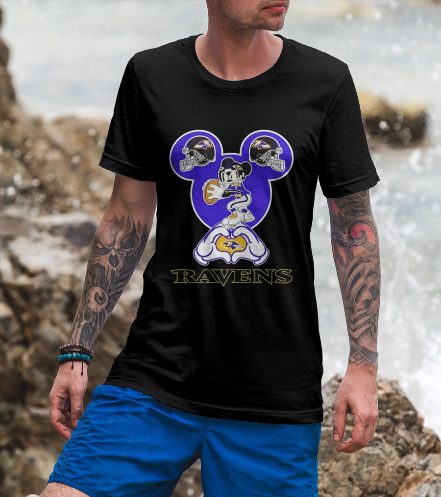 Mickey Mouse Baltimore Ravens Football Love Ravens Helmets T-Shirt