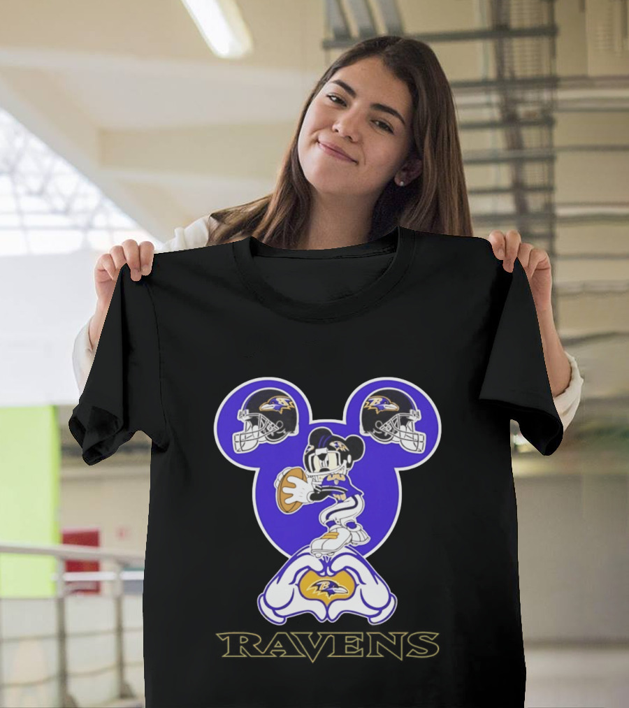 Mickey Mouse Baltimore Ravens Football Love Ravens Helmets T-Shirt