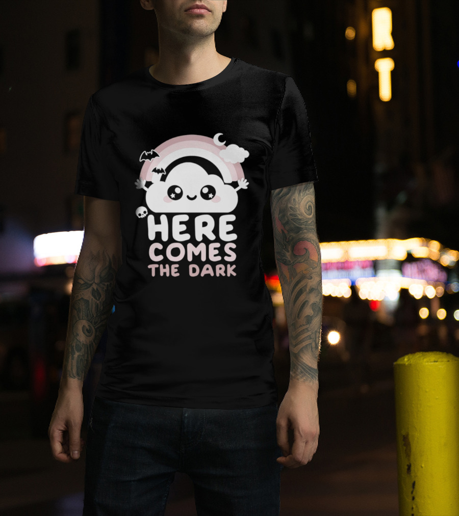 Here Comes The Dark Cute Cloud Rainbow Bats Moon And Stars T-Shirt