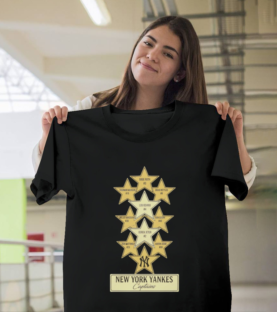 New York Yankees Captains Babe Ruth Lou Gehrig Derek Jeter Thurman Munson Graig Nettles Willie Randolph Ron Guidry Don Mattingly Aaron Judge T-Shirt