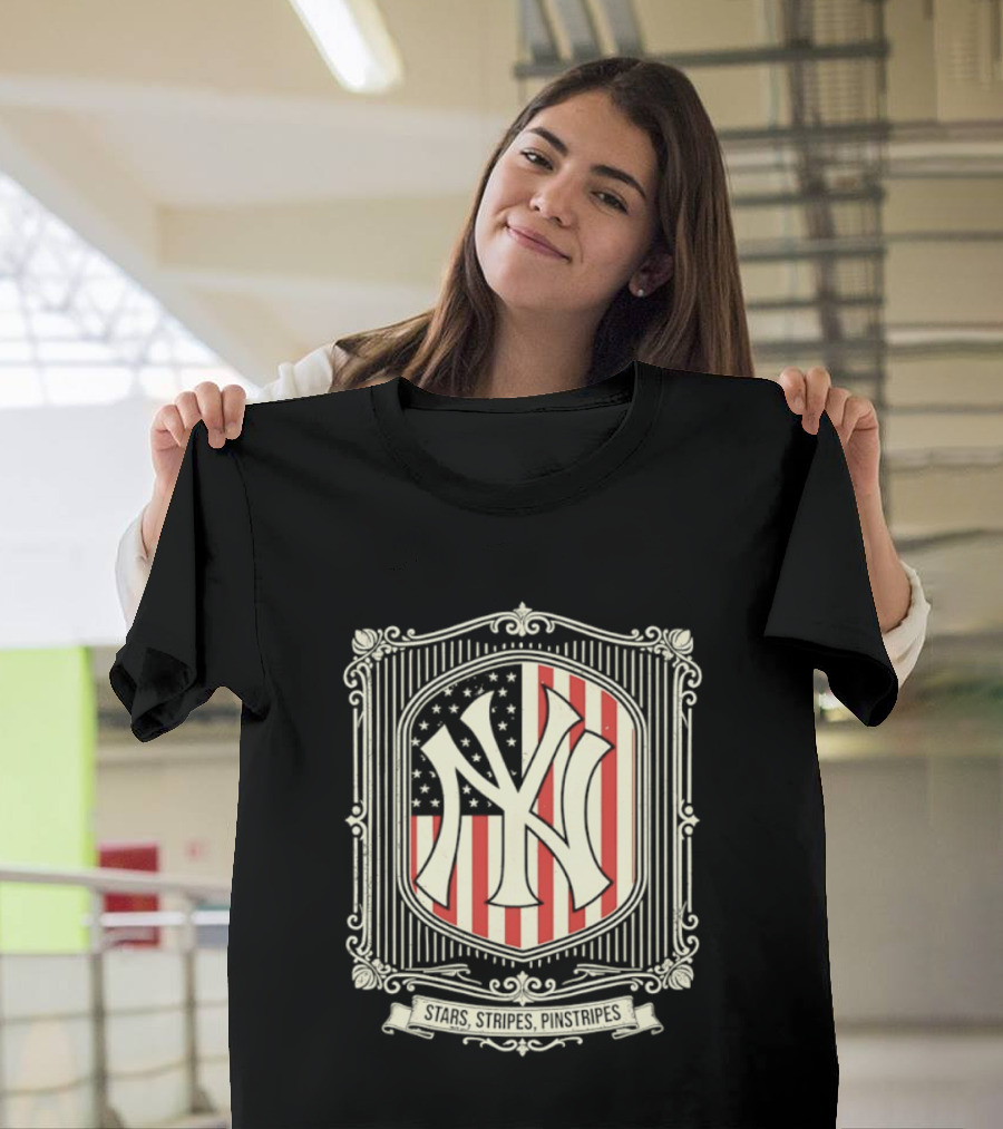 Yankees Stars And Stripes Pinstripes American Flag Baseball T-Shirt
