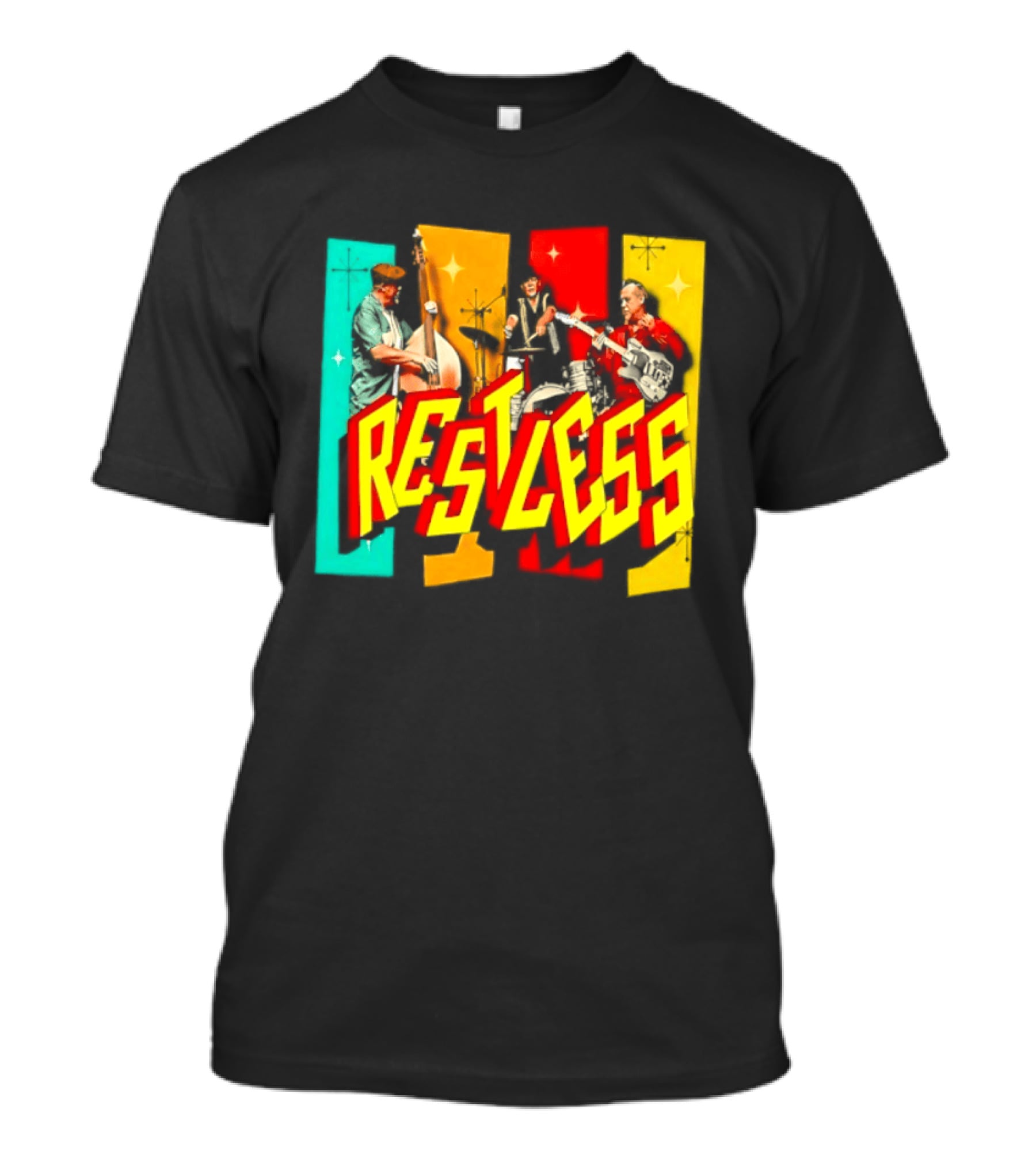 Restless Band Rockabilly Psychobilly Music Members Colorful Performance T-Shirt