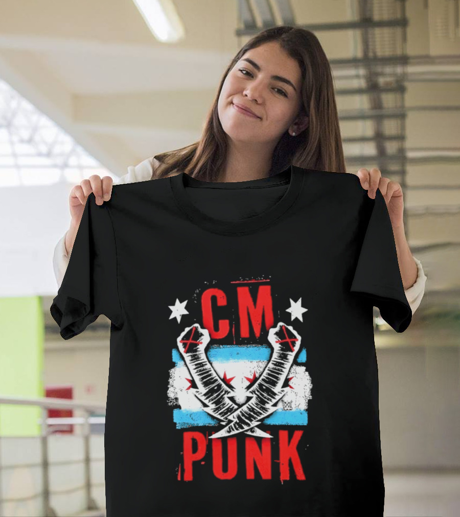 CM Punk Chicago Flag Lightning Bolt Fist WWE Stars T-Shirt