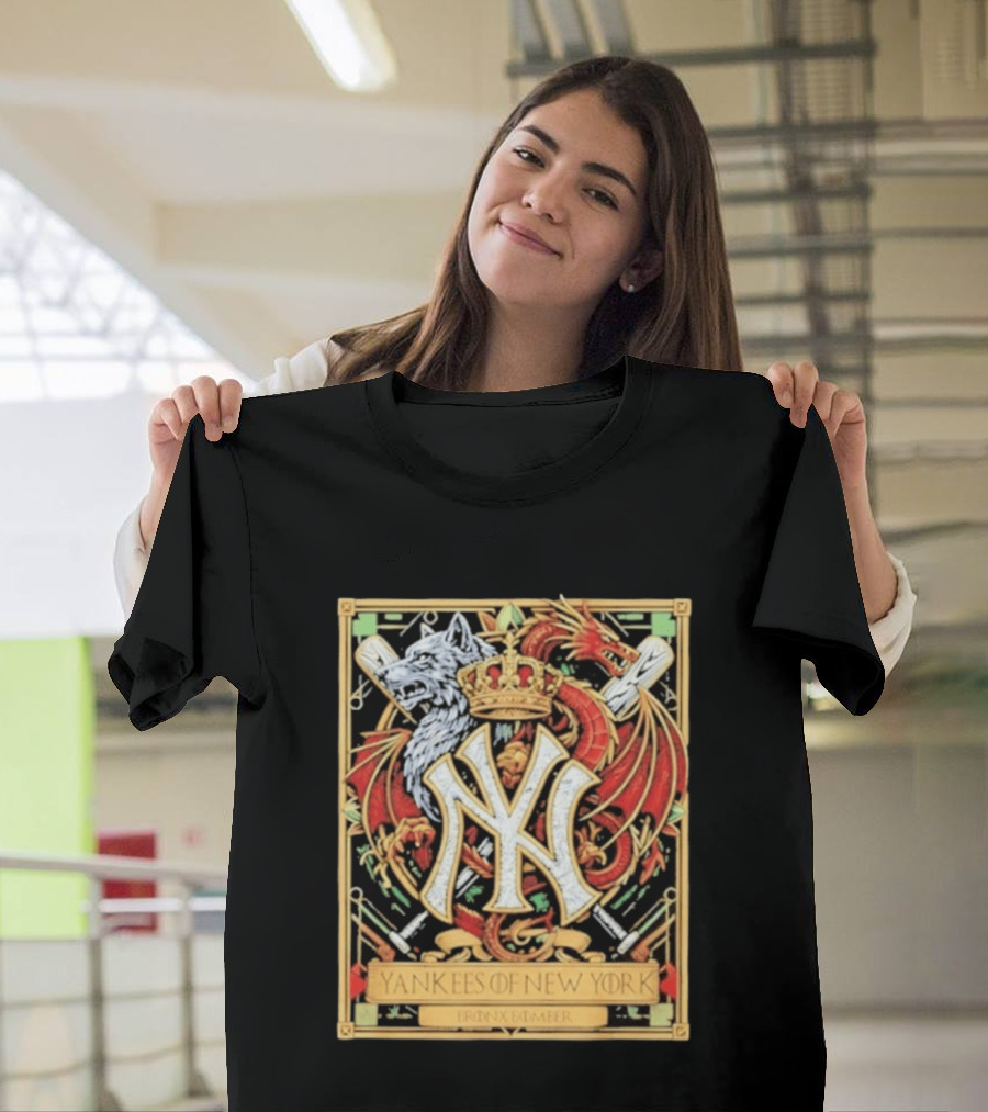 Yankees Of New York Bronx Bomber MLB Baseball Wolf Dragon Crown NY Crest T-Shirt