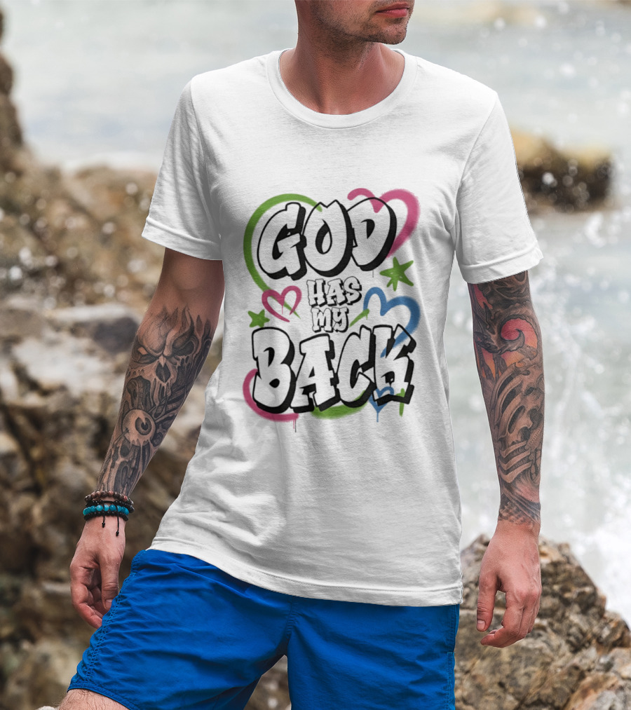 God Has My Back Faith Inspirational Religious Hearts Stars T-Shirt
