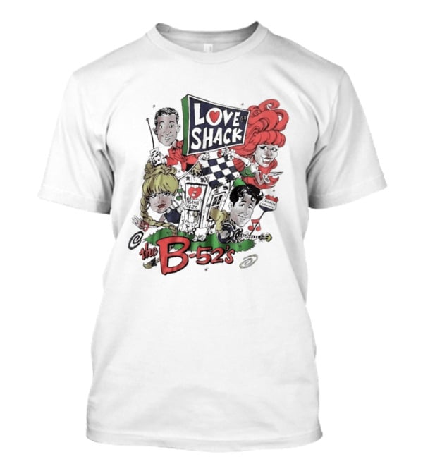 The B 52's Love Shack Cartoon Artwork Featuring Band Members T-Shirt