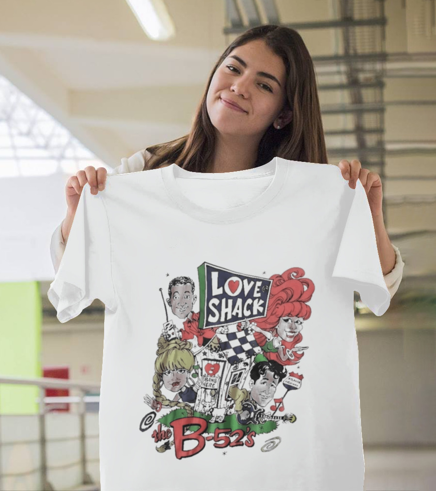 The B 52's Love Shack Cartoon Artwork Featuring Band Members T-Shirt