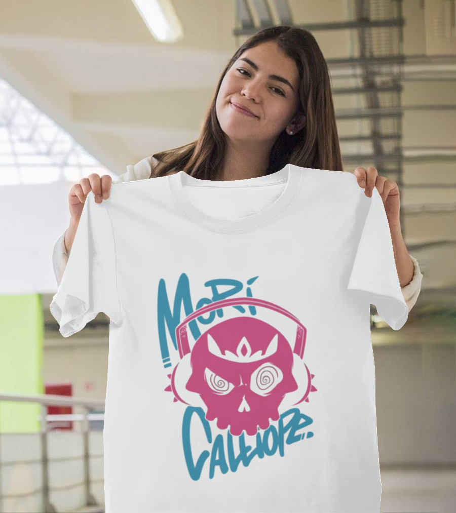 Mori Calliope Pink Skull With Headphones T-Shirt