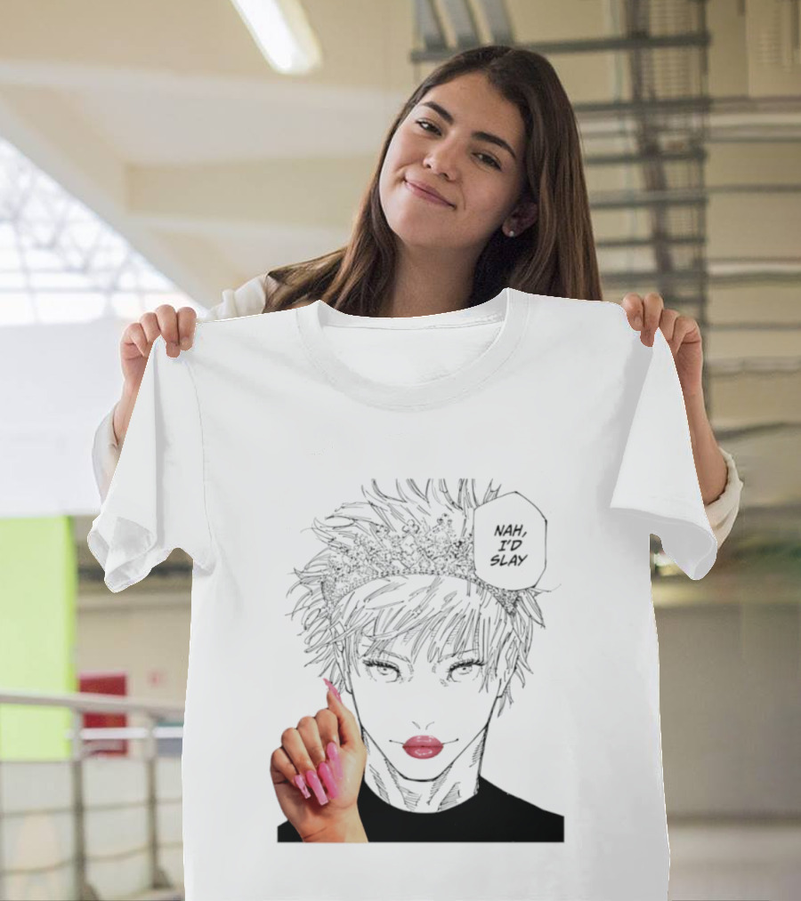 Nah I'd Slay Gojo Manga Character With Pink Lips And Nails T-Shirt