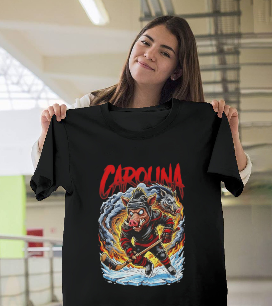 Carolina Hurricanes Stormy Hockey Player Ice Action T-Shirt