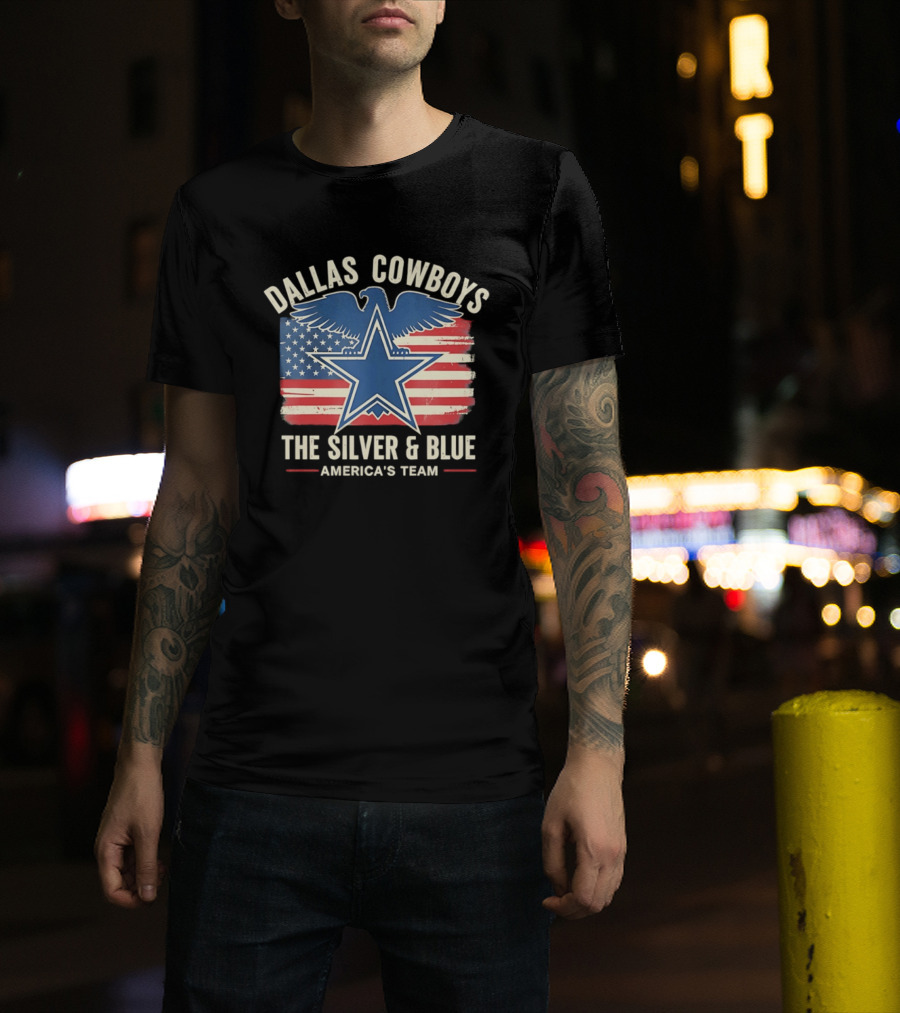 Dallas Cowboys Silver And Blue Star Eagle Flag America's Team T-Shirt