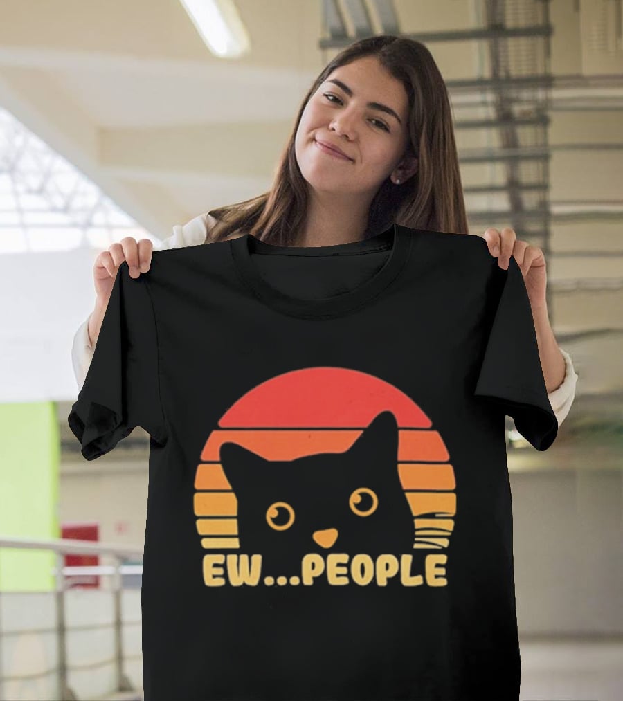 Ew People Judgmental Cat Face Stripes T-Shirt