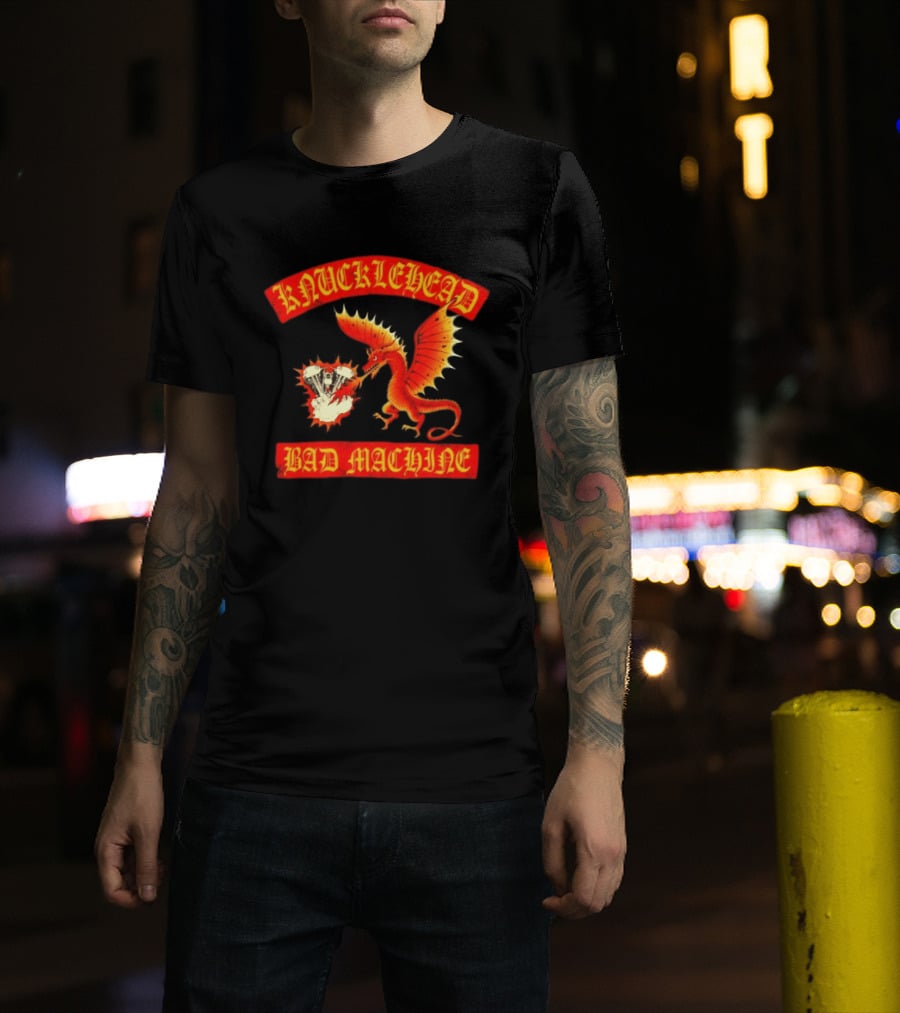 Knucklehead Bad Machine Dragon Motorcycle Engine Fire Breathing T-Shirt