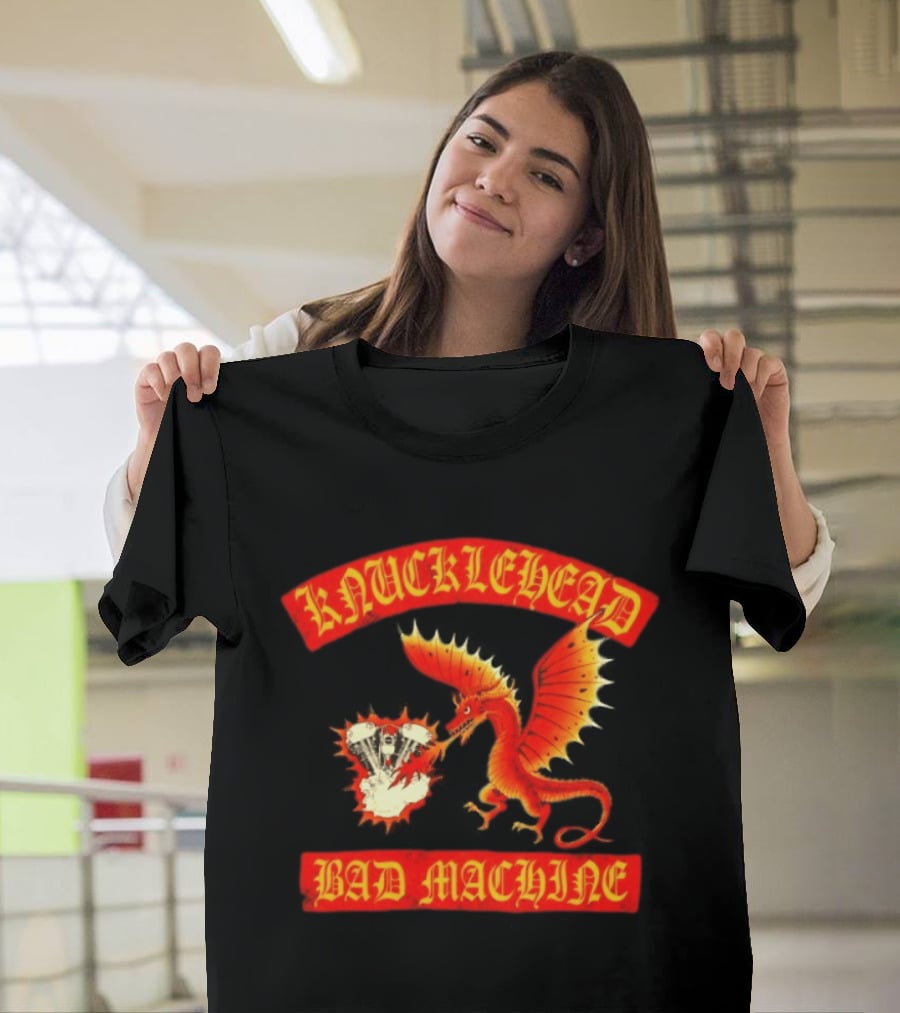 Knucklehead Bad Machine Dragon Motorcycle Engine Fire Breathing T-Shirt