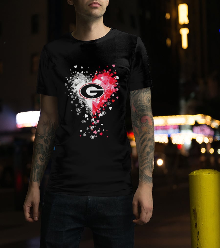 Georgia Bulldogs Heart Shaped Red And White Gemstone T-Shirt