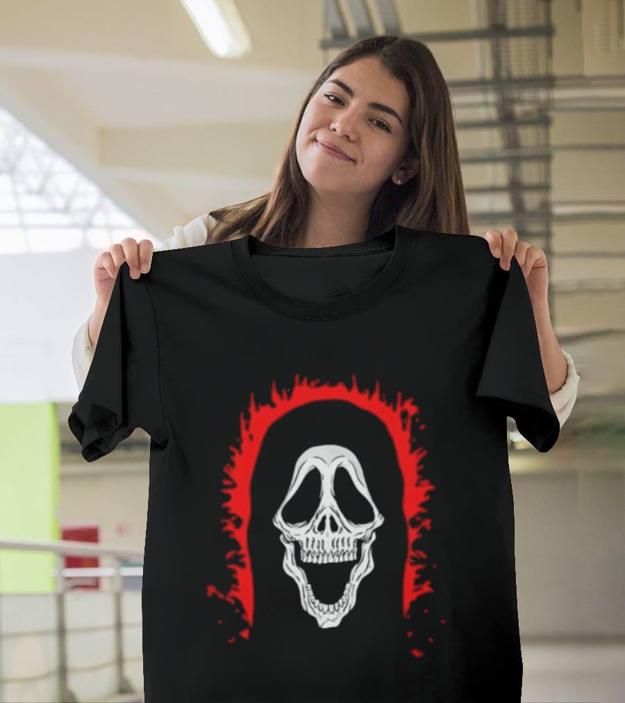 Scream Ghostface Skull Horror Halloween Blood Dripping Mask T-Shirt