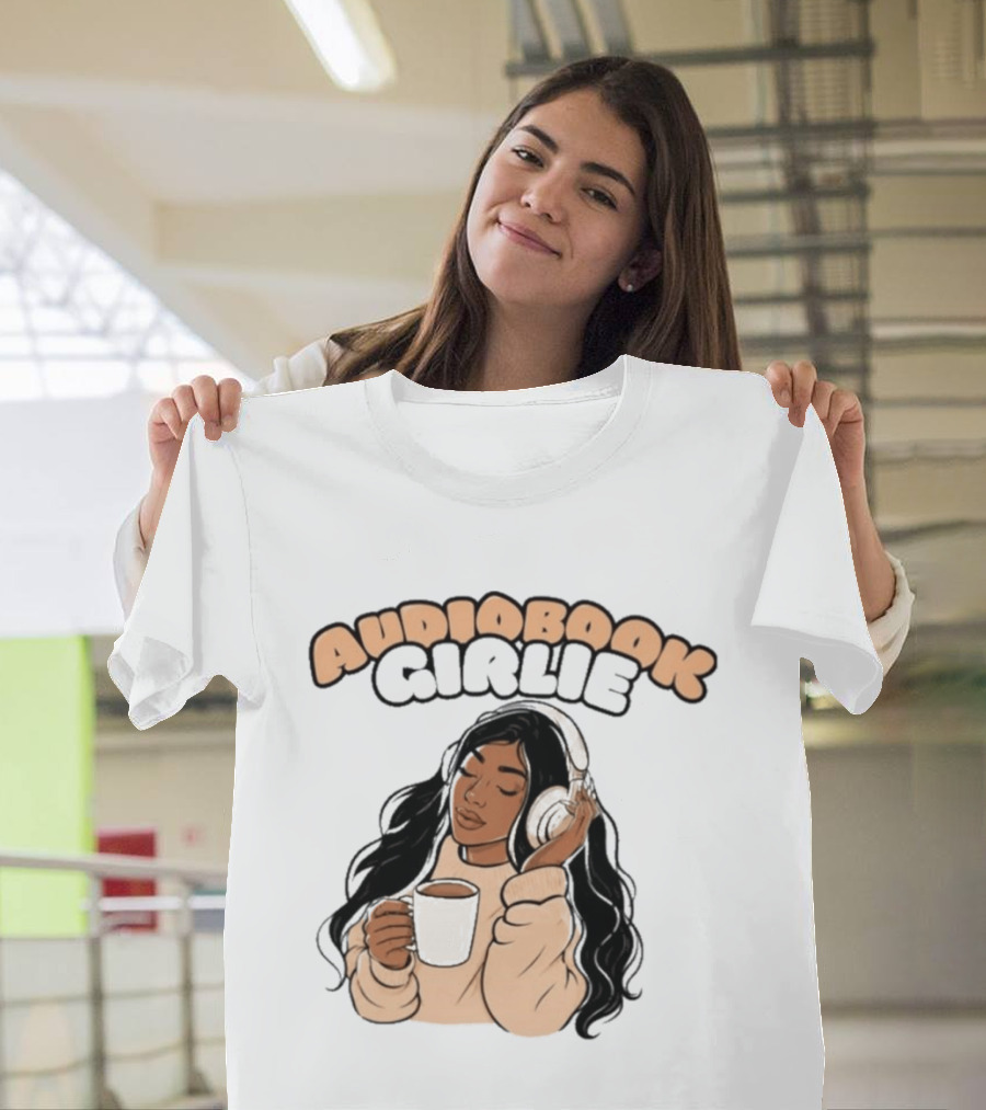 Audiobook Girlie Cozy Listening With Coffee And Headphones T-Shirt