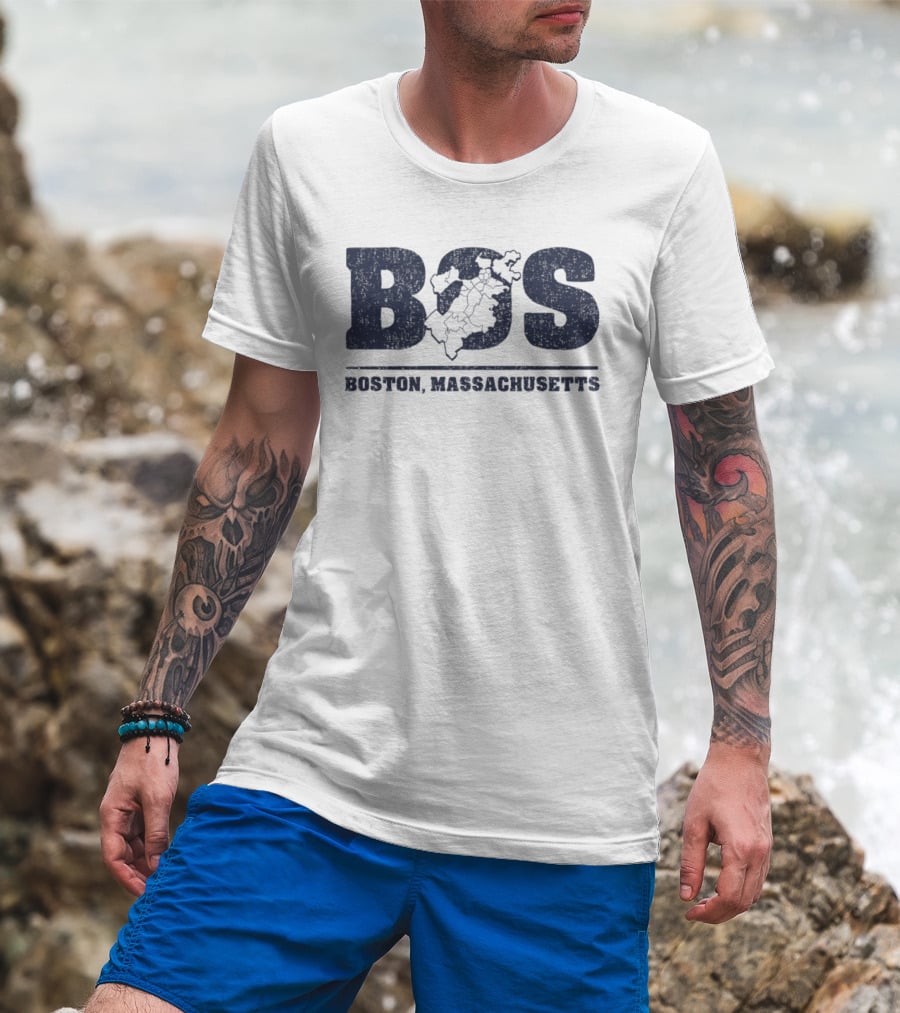 BOS Boston Massachusetts Neighborhoods Map T-Shirt