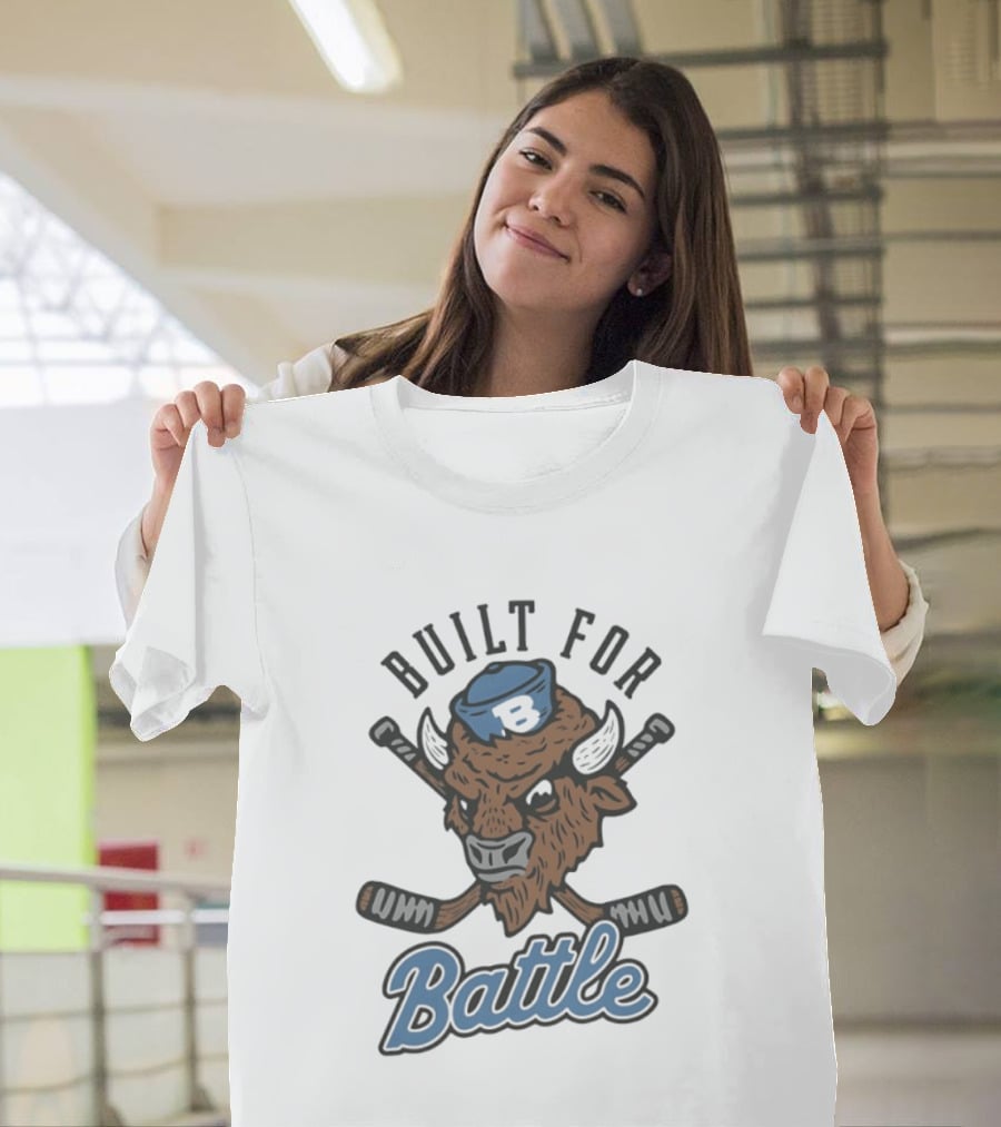Buffalo Sabres Built For Battle Hockey Bison Crossed Sticks T-Shirt