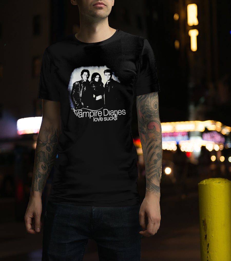 Vampire Diaries Love Sucks Damon Elena Stefan T-Shirt