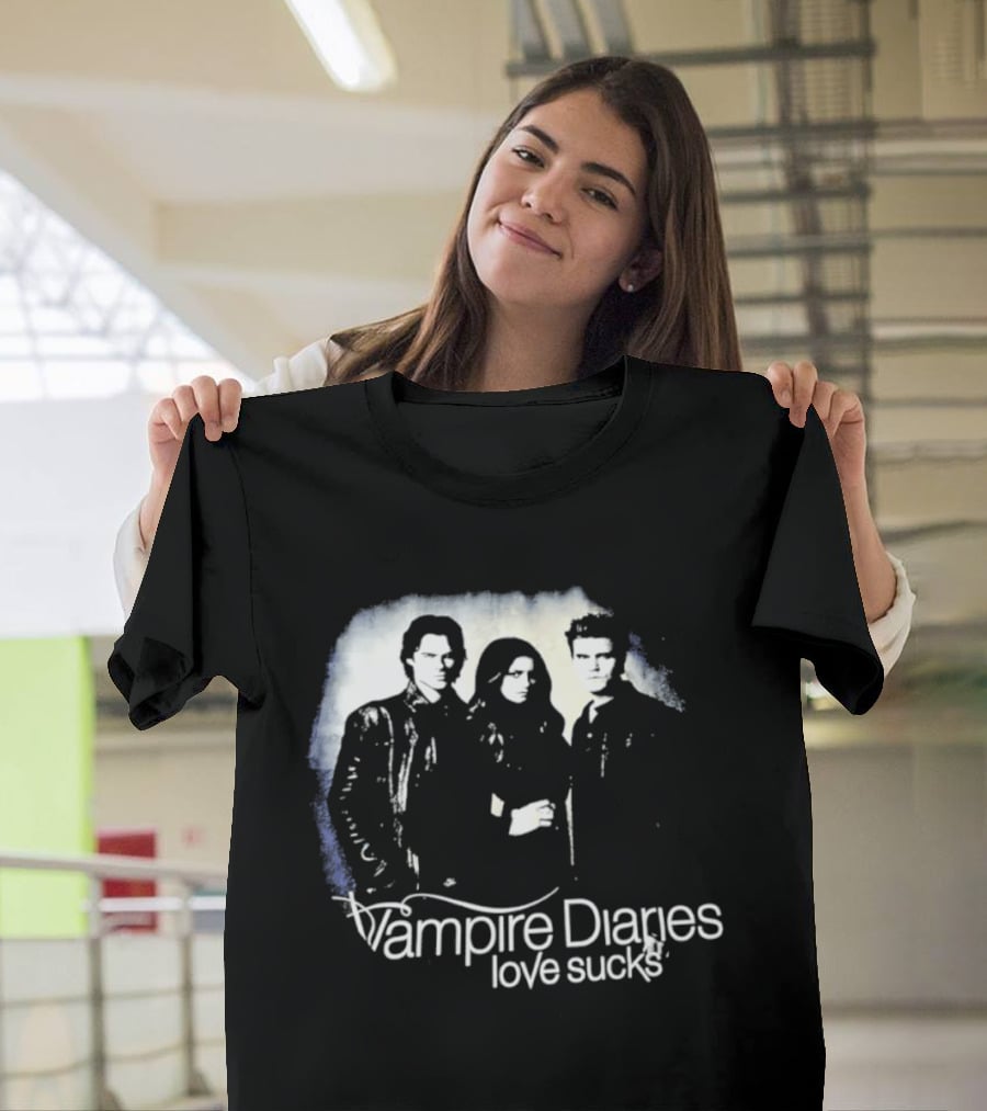 Vampire Diaries Love Sucks Damon Elena Stefan T-Shirt