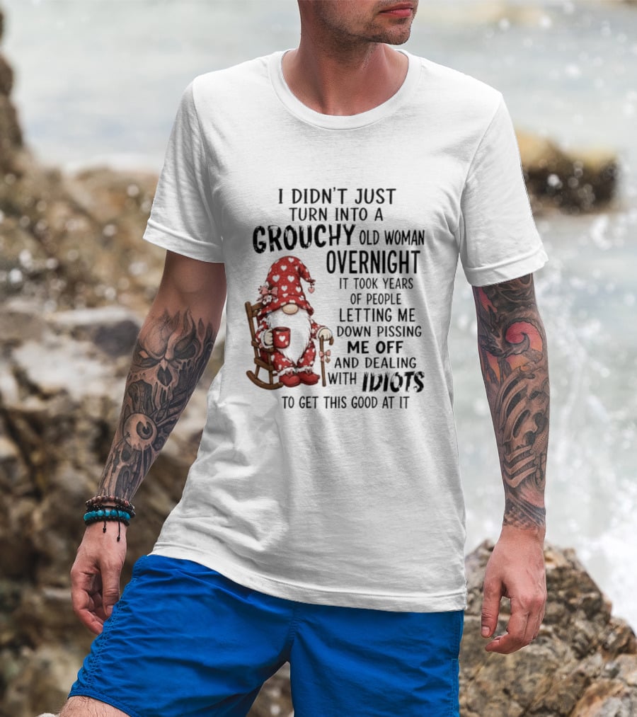 I Didn't Just Turn Into A Grouchy Old Woman Overnight Gnome Humor It Took Years Of People Letting Me Down Pissing Me Off And Dealing With Idiots T-Shirt