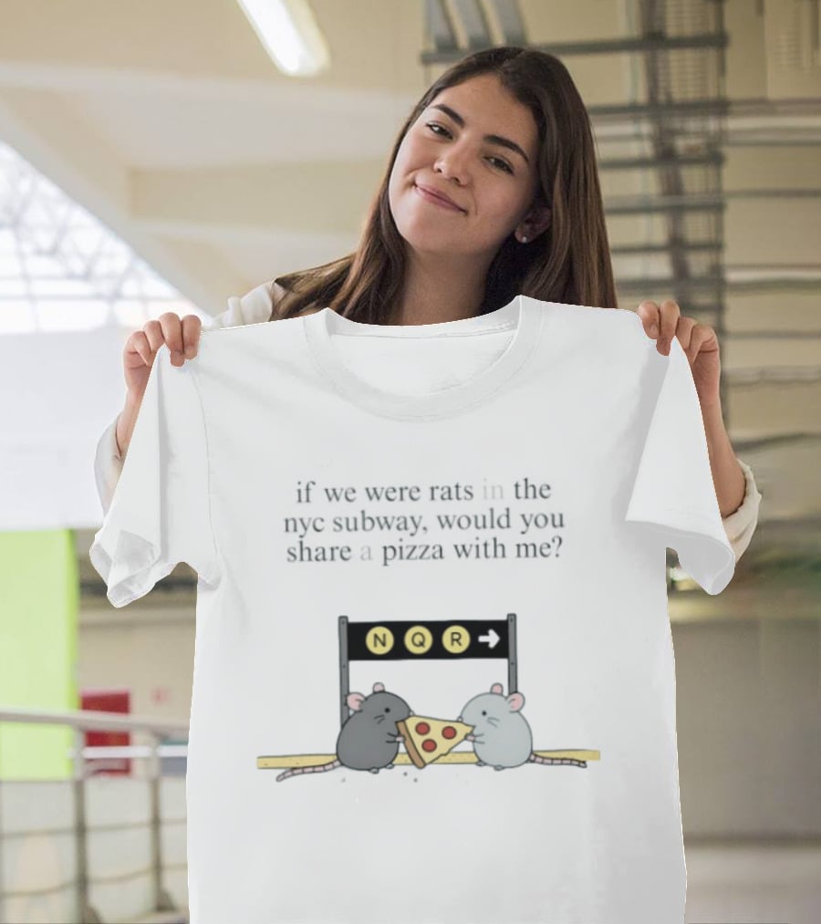 NYC Subway Rats Sharing Pizza NQR Line T-Shirt