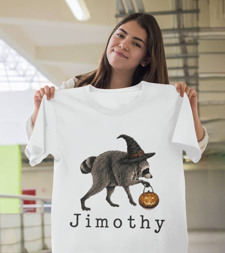 Jimothy Raccoon Witch Hat Pumpkin Halloween T-Shirt