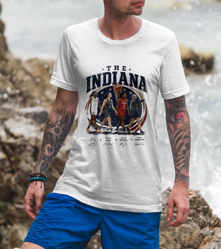 The Indiana Aliyah Boston Caitlin Clark Kelsey Mitchell Sophie Cunningham 2026 Signatures T-Shirt