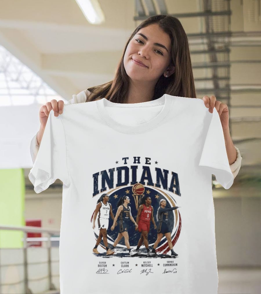 The Indiana Aliyah Boston Caitlin Clark Kelsey Mitchell Sophie Cunningham 2026 Signatures T-Shirt