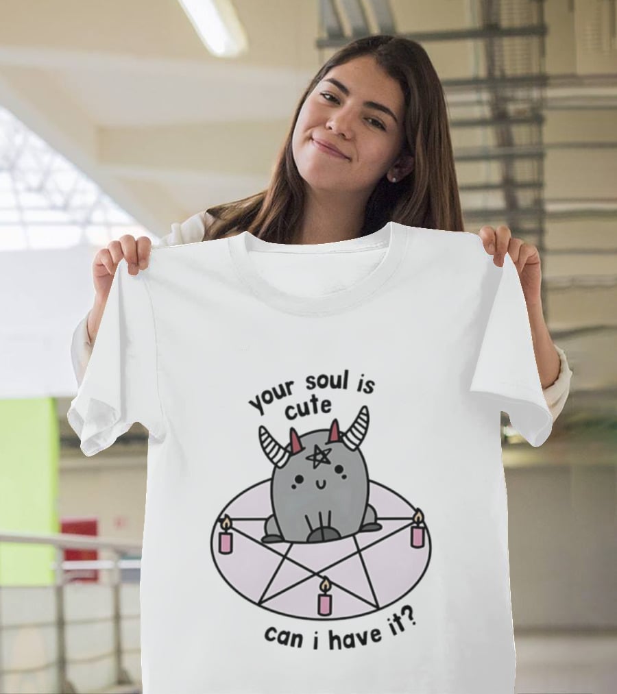Your Soul Is Cute Can I Have It Pentagram Candles Kawaii Demon T-Shirt